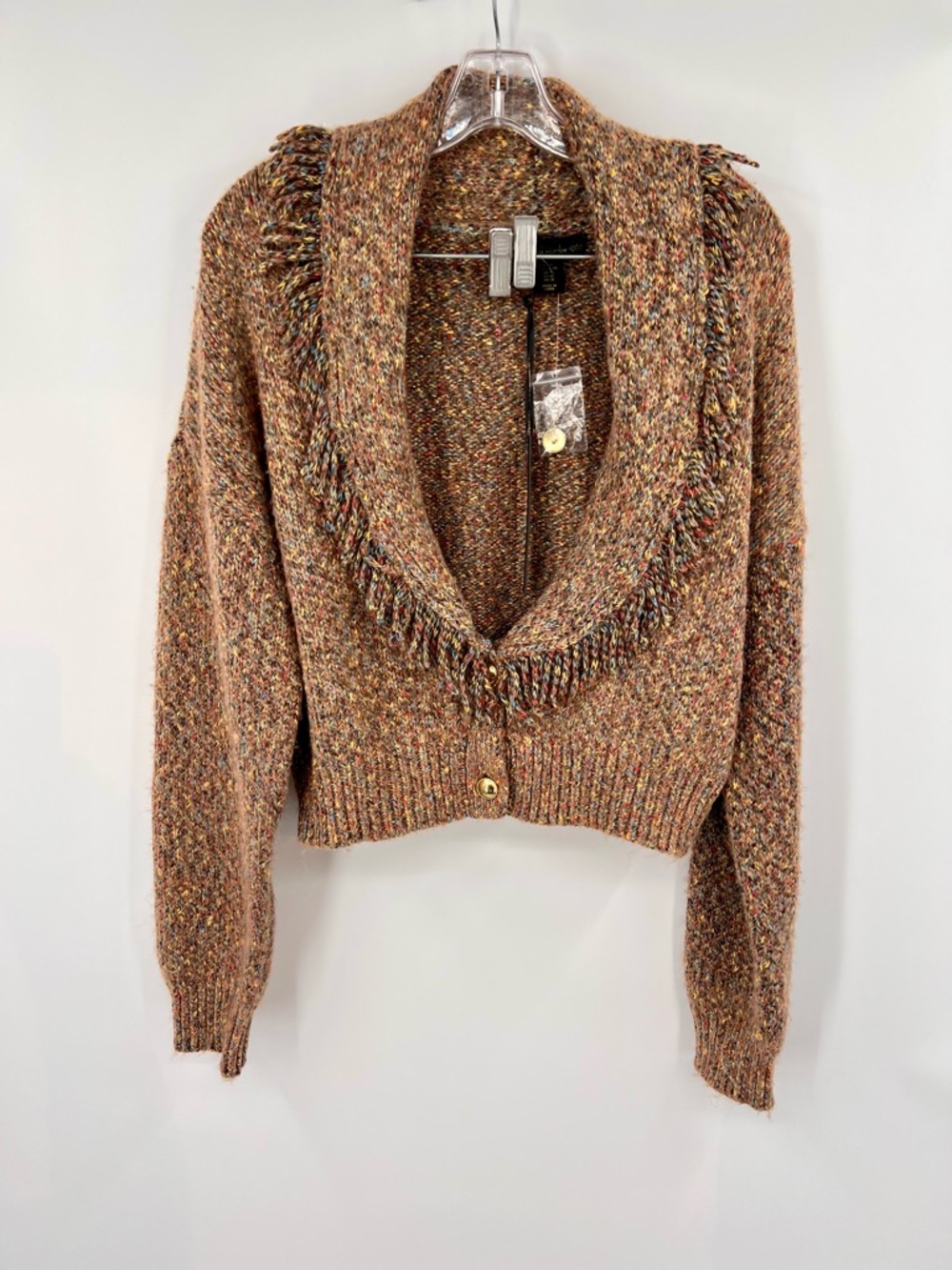 House of Harlow 1960 Tweed knit Shawl fringed Collar Cardigan XL